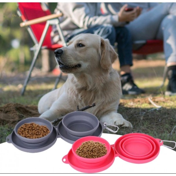 Plouffe Collapsible Silicon Double Dog Bowl Pink Pet Master Singapore